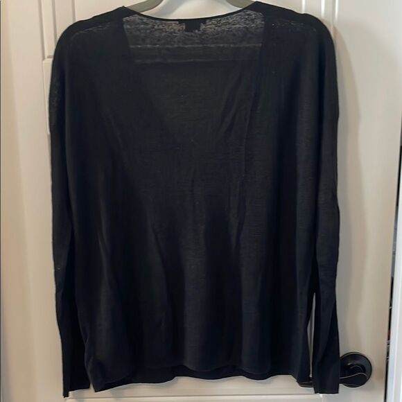 Theory Randelle Sag Harbor Linen Blend Black V-Neck Women's Top - Picture 5 of 7